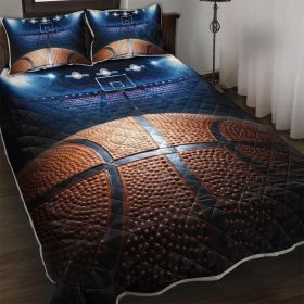 3 Pieces Sports Basketball Quilt Set,Lightweight Boys Teens Men Basketball Court Bedding Set with 2 Pillowcases,Basketball Stadium Bedspread Cove
