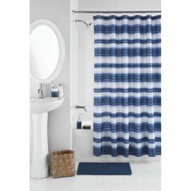 17-Piece Indigo Shibori Stripe Polyester/Ceramic Shower Curtain Bathroom Accessory Set, Blue Print