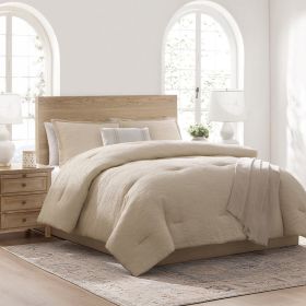 Tonal 5-Piece Taupe Stripe Matelasse Comforter Set, Full/Queen
