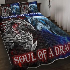 Heart of Wolf Soul of a Dragon Quilt Bedding Set Cool Dragon Bedspread Coverlet & 2 Pillow Cover (size: Full)