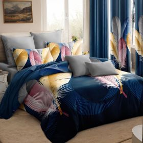 Quilted Bedspread & Curtain Set 9 Piece, Queen Size - Bedding Ensemble with Sheer Filtering Drapes, 1.6" Grommet Top, Machine Washable (Color: Blue Feather, size: CAL KING)
